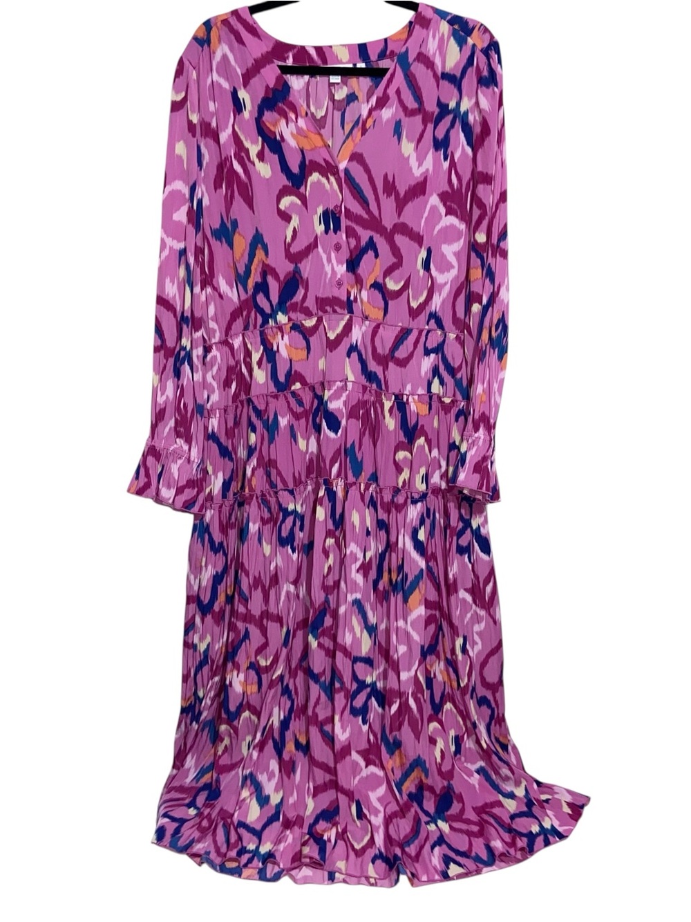 Chicos Dress Womens Size 3 (XL 16) Tiered Maxi Ikat Print Kalmia Boho Resort